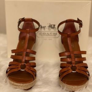 Brand New Coach Cognac Strapped Leather Sandals